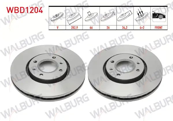 WALBURG WBD1204 | Fren Diski Ön Havalı 4 Bjn 282 9x26x66x34 2 Peugeot 2 Adet