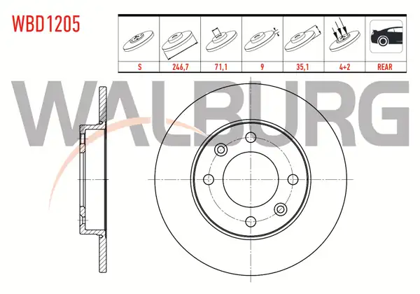 WALBURG WBD1205 | Fren Diski Arka Düz 4 Bjn 246,7X9x71,1X35,1 307 1.4-1.4 HDI-1.6-1.6 HDI-2.0 2000-2007 / Partner 1.6 HDI-2.0 HDI 1996-2008 / Berlingo 1.6 HDI-2.0 HDI 1996-2008 / C3 1.6 HDI 2002-2009 / C4 1.6 HDI 2004-2009 | 2 Adet