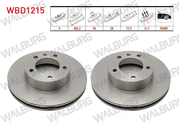 WALBURG WBD1215 | Fren Diski Ön Havalı 5 Bjn 305 3x28x90x77 9 Renault Master II 2 Adet