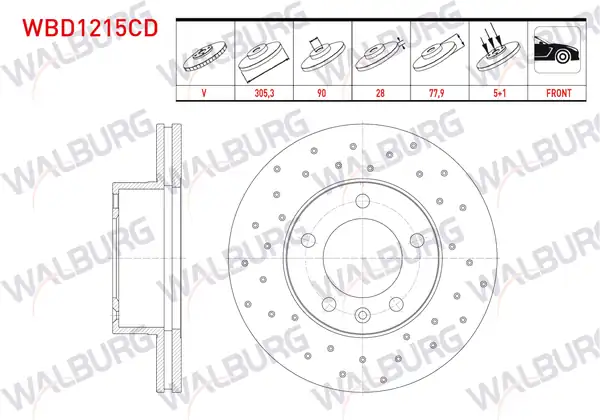 WALBURG WBD1215CD | Fren Diski Ön Havalı Kaplamalı Performans Delikli 5 Bjn 2 Adet