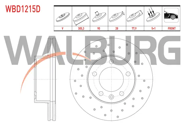 WALBURG WBD1215D | Fren Diski Ön Havalı Performans Delikli 5 Bjn 2 Adet
