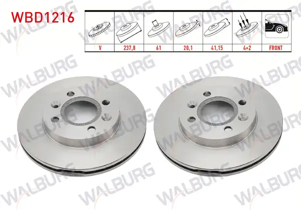 WALBURG WBD1216 | Fren Diski Ön Havalı 4 Bjn 237 8x20 1x61x41 15 Kangoo 2 Adet