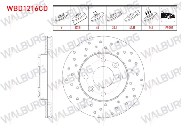 WALBURG WBD1216CD | Fren Diski Ön Havalı Kaplamalı Performans Delikli 4 Bjn 2 Adet