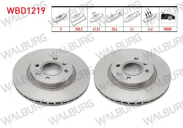 WALBURG WBD1219 | Fren Diski Ön Havalı 4 Bjn 259x20 7x61 01x41 Renault Clio II 2 Adet