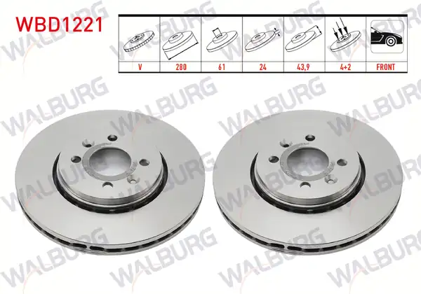 WALBURG WBD1221 | Fren Diski Ön Havalı 4 Bjn 280x24x61x43 9 Renault Megane II 2 Adet