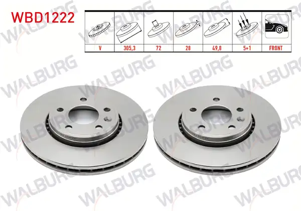 WALBURG WBD1222 | Fren Diski Ön Havalı 5 Bjn 305 3x28x72x49 8 Renault 2 Adet