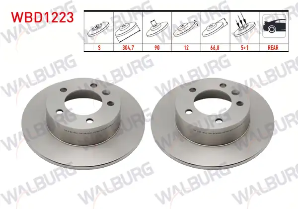 WALBURG WBD1223 | Fren Diski Arka Düz 5 Bjn 304 7x12x90x66 8 Renault Master II 2 Adet