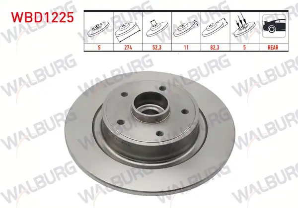WALBURG WBD1225 | Fren Diski Arka Düz 5 Bjn 274x11x61 92x82 Renault Laguna II 2 Adet
