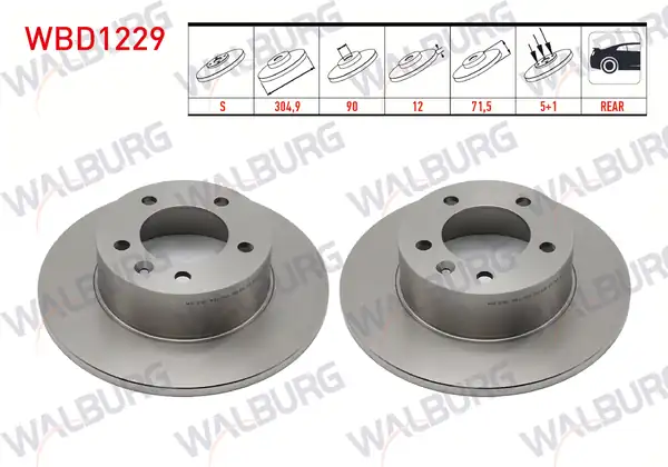WALBURG WBD1229 | Fren Diski Arka Düz 5 Bjn Bjn Delik Cap 15 5mm 304 9x12x90x71 5 Renault Master III Fv 2 3 dCi 2010 2 Adet