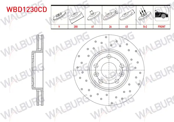 WALBURG WBD1230CD | Fren Diski Ön Havalı Kaplamalı Performans Delikli 5 Bjn 2 Adet