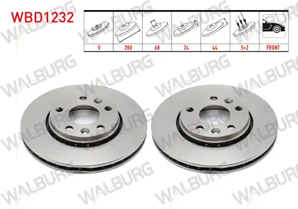 WALBURG WBD1232 | Fren Diski Ön Havalı 5 Bjn 280X24x68x44 Captur II 20-/ Fluence 10-/ Laguna III 07-15 / Megane III 08-15 / Megane IV 16-/ Scenic III 09-/ Zoe 12-/ Dacia Duster 10-/ Nissan Juke (F16) 2019-| 2 Adet