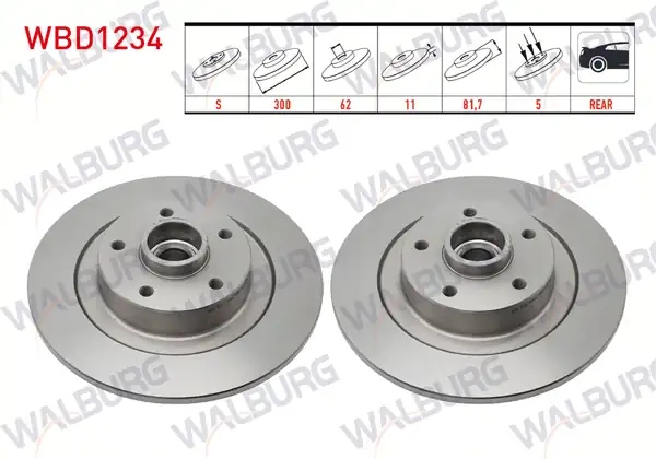 WALBURG WBD1234 | Fren Diski Arka Düz 5 Bjn 299 8x11x61 92x81 7 Renault Laguna 2 Adet