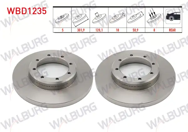 WALBURG WBD1235 | Fren Diski Arka Düz 8 Bjn 302x18x120 1x50 9 Renault Master III Fv 2 3 dCi Çift Teker 2010 2 Adet