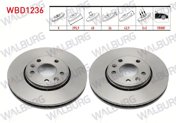 WALBURG WBD1236 | Fren Diski Ön Havalı 5 Bjn 296x26x68x44 Renault Laguna III 2 Adet