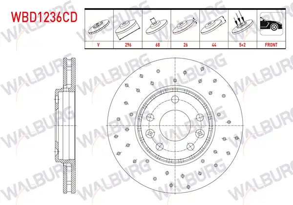 WALBURG WBD1236CD | Fren Diski Ön Havalı Kaplamalı Performans Delikli 5 Bjn 2 Adet