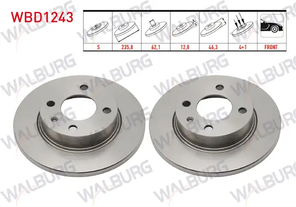 WALBURG WBD1243 | Fren Diski Ön Düz 4 Bjn 235 8x12 8x62 1x46 3 Skoda 2 Adet