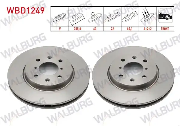 WALBURG WBD1249 | Fren Diski Ön Havalı 4 Bjn 255,8X22x60x40,1 Suzuki Swift IV (Fz,Nz) 1.2 2010-/ Swift IV (Fz,Nz) 1.3 Ddıs 2010-| 2 Adet
