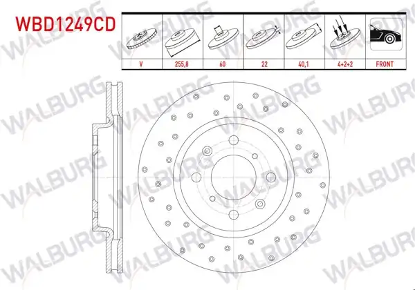 WALBURG WBD1249CD | Fren Diski Ön Havalı Kaplamalı Performans Delikli 4 Bjn | 2 Adet