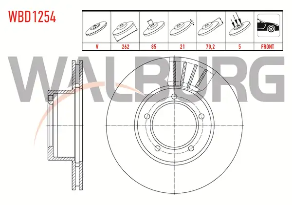 WALBURG WBD1254 | Fren Diski Ön Havalı 5 Bjn 262x21x85x70 2 Tata Telcolıne 2 2 D 4x2 2001 2008 2 Adet