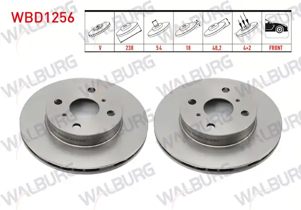 WALBURG WBD1256 | Fren Diski Ön Havalı 4 Bjn 238x18x54x48 2 Toyota Corolla 2 Adet