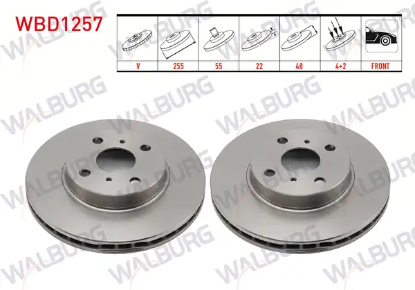WALBURG WBD1257 | Fren Diski Ön Havalı 4 Bjn 255x22x55x48 Toyota Corolla 2 Adet