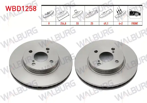 WALBURG WBD1258 | Fren Diski Ön Havalı 4 Bjn 254 8x25x55x49 1 Toyota Corolla 2 Adet