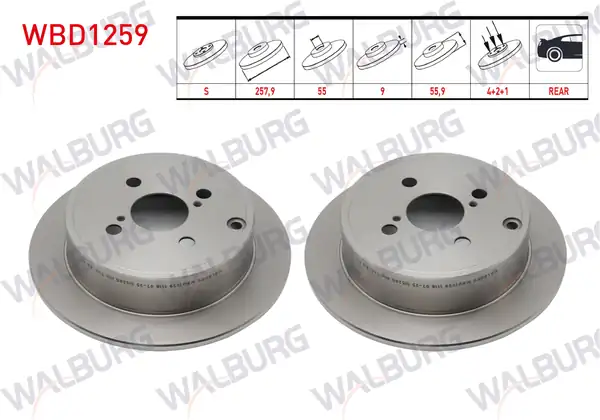 WALBURG WBD1259 | Fren Diski Arka Düz 4 Bjn 257 9x9x55x55 9 Toyota Corolla 2 Adet