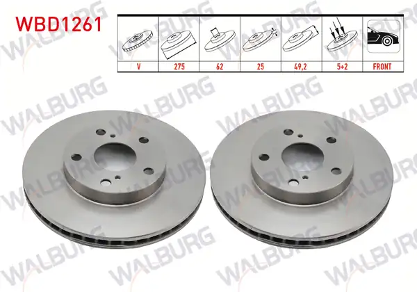 WALBURG WBD1261 | Fren Diski Ön Havalı 5 Bjn 275x25x62x49 2 Toyota Rav4 II Cla2_ Xa2_ Zca2_ Aca2_ 2 0 Vvt İ 4x4 2000 2006 2 Adet