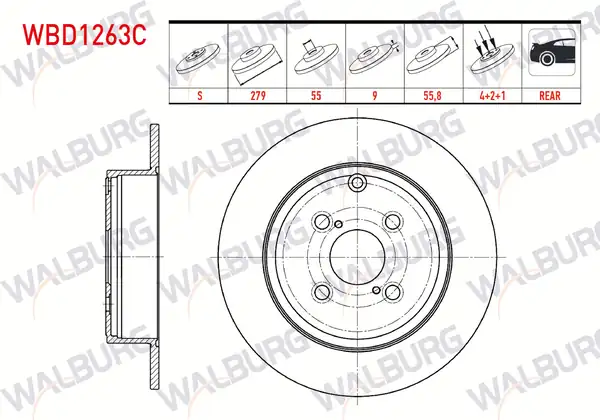WALBURG WBD1263C | Fren Diski Arka Düz Kaplamalı 4 Bjn 279x9x55x55 8 Toyota 2 Adet
