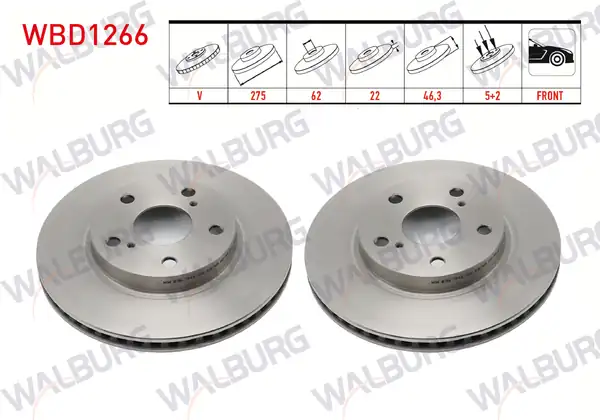WALBURG WBD1266 | Fren Diski Ön Havalı 5 Bjn 275x22x62x46 3 Toyota Corolla 2 Adet