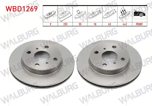 WALBURG WBD1269 | Fren Diski Ön Havalı 4 Bjn 235x18x55x43 Toyota Yaris 1 0i 1999 2005 Yaris 1 3i 1999 2005 2 Adet