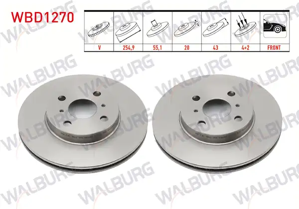WALBURG WBD1270 | Fren Diski Ön Havalı 4 Bjn 254 9x20x55 1x43 Toyota Yaris 2 Adet