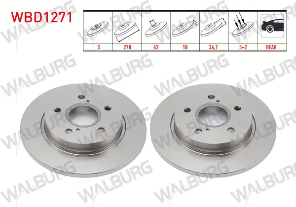 WALBURG WBD1271 | Fren Diski Arka Düz 5 Bjn 270x10x62x36 7 Corolla 2 Adet