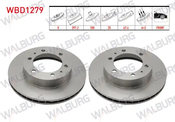 WALBURG WBD1279 | Fren Diski Ön Havalı 6 Bjn 297 2x25x108x67 4 Toyota Hi Lux 2 Adet