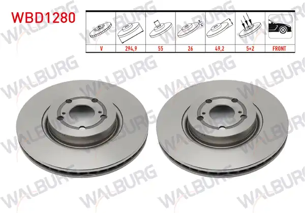 WALBURG WBD1280 | Fren Diski Ön Havalı 5 Bjn 294,9X26x55x49,2 Toyota Avensis (T25) 2.0 D-4D 2003-2008 | 2 Adet