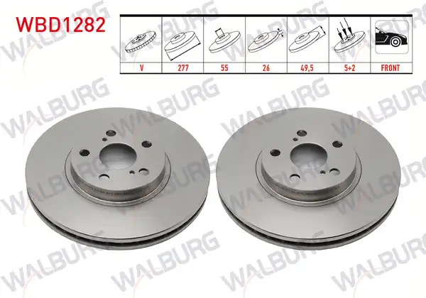 WALBURG WBD1282 | Fren Diski Ön Havalı 5 Bjn 277x26x55x49 5 Toyota Avensis T25 1 6 Vvt İ 2003 2008 Avensis T25 1 8 2003 2008 2 Adet