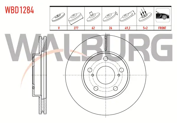 WALBURG WBD1284 | Fren Diski Ön Havalı 5 Bjn 277x26x62x49 3 Toyota Auris 2 Adet