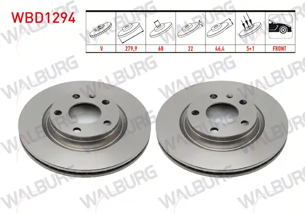 WALBURG WBD1294 | Fren Diski Ön Havalı 5 Bjn 279 9x22x68x46 4 Volkswagen Passat 2 Adet