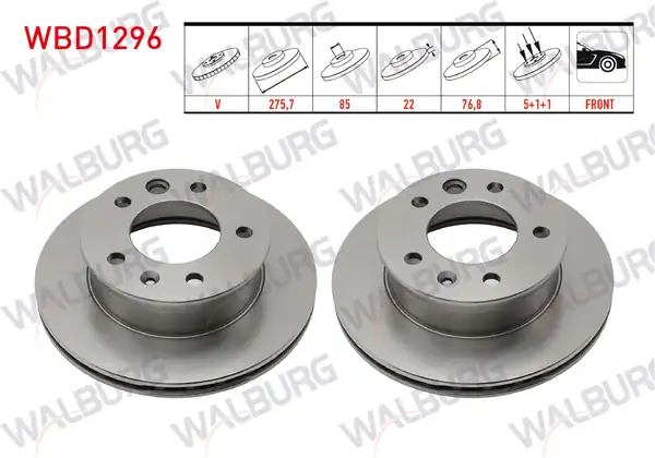 WALBURG WBD1296 | Fren Diski Ön Havalı 5 Bjn 275 7x22x85x76 8 Volkswagen 2 Adet