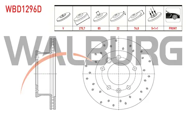 WALBURG WBD1296D | Fren Diski Ön Havalı Performans Delikli 5 Bjn 2 Adet