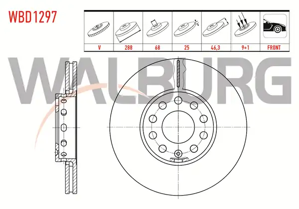 WALBURG WBD1297 | Fren Diski Ön Havalı 5 Bjn 287 6x24 8x68 2x46 3 Volkswagen 2 Adet
