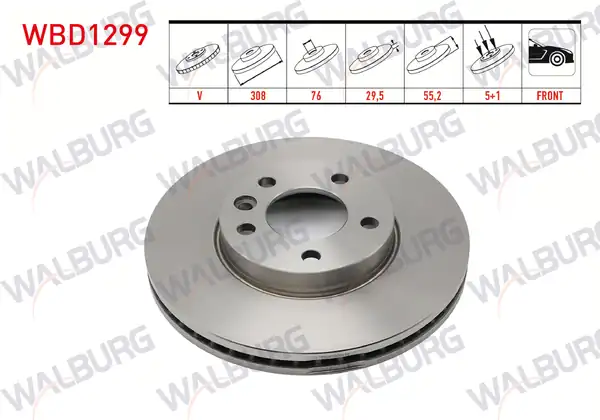 WALBURG WBD1299 | Fren Diski Ön Havalı 5 Bjn 308x29 5x76x55 2 Volkswagen 2 Adet