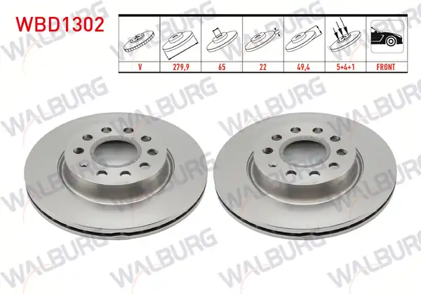 WALBURG WBD1302 | Fren Diski Ön Havalı 5 Bjn 279 9x22x65x49 4 Golf V 2 Adet