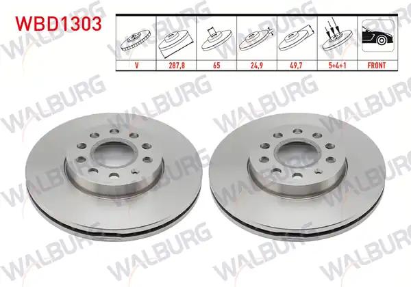 WALBURG WBD1303 | Fren Diski Ön Havalı 5 Bjn 288x24 9x65x49 7 Golf V 2 Adet