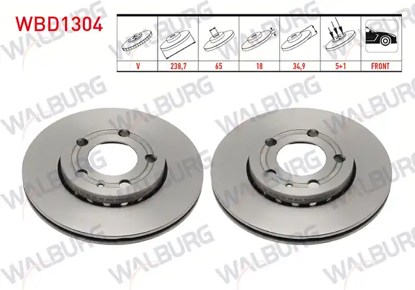 WALBURG WBD1304 | Fren Diski Ön Havalı 5 Bjn 238 7x18x65x34 9 Volkswagen Polo 2 Adet