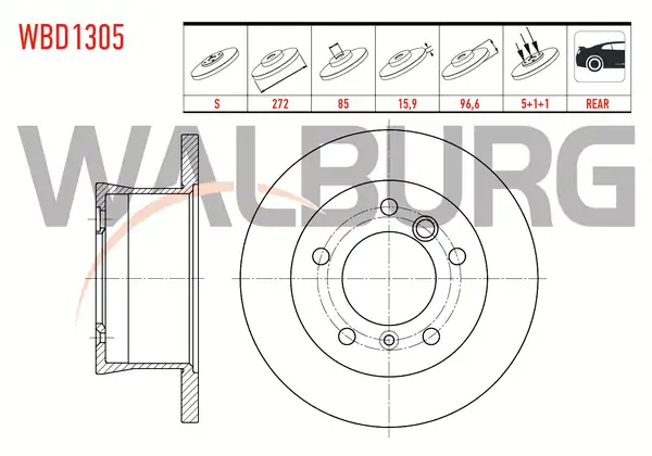 WALBURG WBD1305 | Fren Diski Arka Düz 5 Bjn 271 2x15 9x85x96 6 Volkswagen 2 Adet
