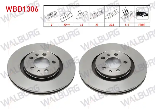 WALBURG WBD1306 | Fren Diski Ön Havalı 5 Bjn 279 9x22x65x36 5 Golf IV 2 Adet