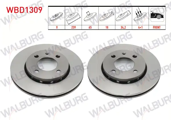 WALBURG WBD1309 | Fren Diski Ön Havalı 4 Bjn 239x18x65x34 2 Volkswagen Polo 2 Adet