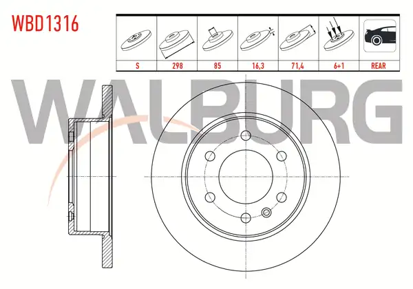 WALBURG WBD1316 | Fren Diski Arka Düz 6 Bjn 298x16 3x85x71 4 Crafter 2 Adet