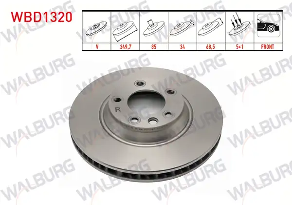 WALBURG WBD1320 | Fren Diski Ön Sağ Havalı 5 Bjn 18 Jant 349 7x34x85x68 5 Volkswagen
